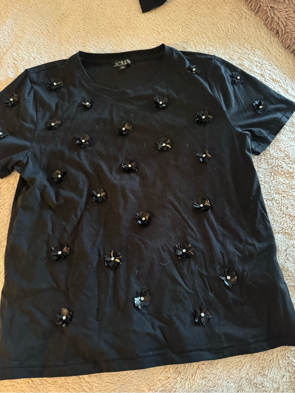 J. Crew Black Embellished Flower Tee